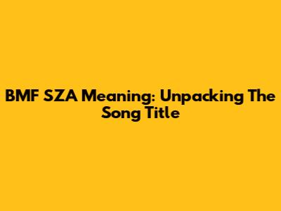BMF SZA Meaning: Unpacking The Song Title