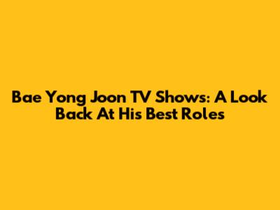 Bae Yong Joon TV Shows: A Look Back At His Best Roles