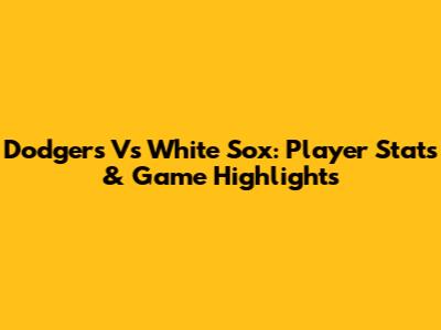 Dodgers Vs White Sox: Player Stats & Game Highlights