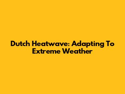 Dutch Heatwave: Adapting To Extreme Weather