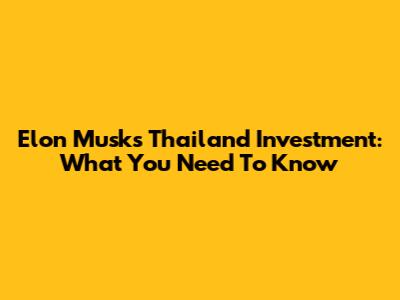 Elon Musk's Thailand Investment: What You Need To Know