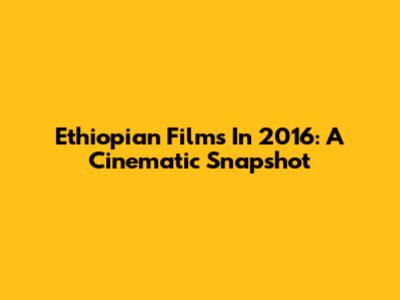 Ethiopian Films In 2016: A Cinematic Snapshot