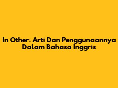 In Other: Arti Dan Penggunaannya Dalam Bahasa Inggris