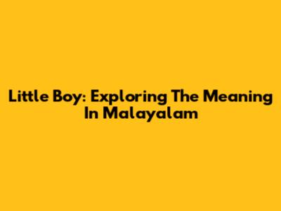 Little Boy: Exploring The Meaning In Malayalam