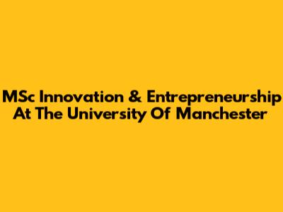 MSc Innovation & Entrepreneurship At The University Of Manchester