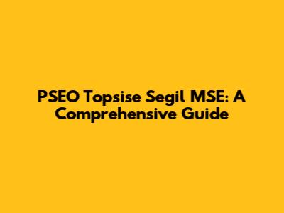 PSEO Topsise Segil MSE: A Comprehensive Guide