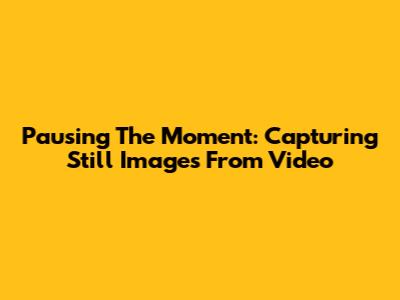 Pausing The Moment: Capturing Still Images From Video