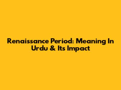 Renaissance Period: Meaning In Urdu & Its Impact