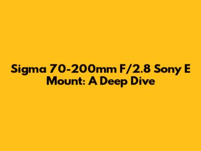 Sigma 70-200mm F/2.8 Sony E Mount: A Deep Dive
