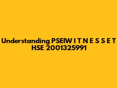 Understanding PSEIW I T N E S S E T HSE 2001325991