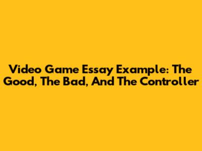Video Game Essay Example: The Good, The Bad, And The Controller
