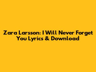 Zara Larsson: I Will Never Forget You Lyrics & Download